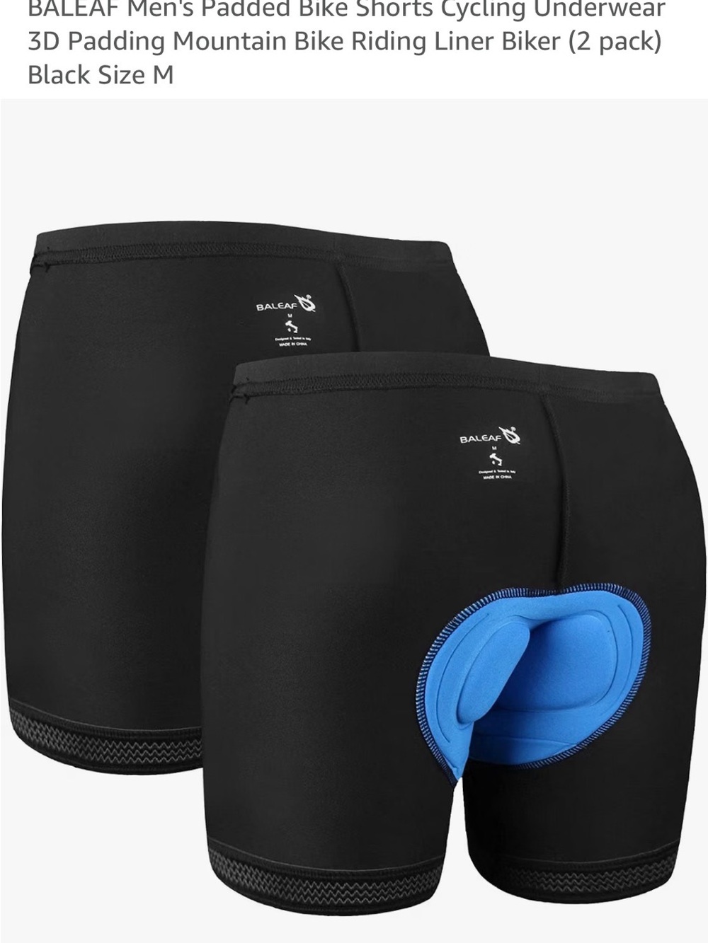 Baleaf Black Men's Padded Bike Shorts with Blue 3D Padding (2 Pack) New